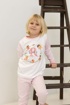 Girls Personalised Pink Stripe Fairy Wreath Pyjamas, 8 of 11