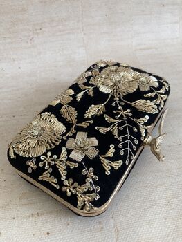 Black Velvet Bird Clasp Clutch Bag, 8 of 10