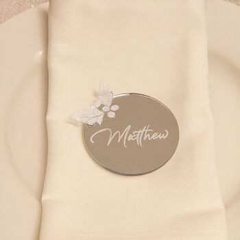 Silver Mirror Christmas Pudding Place Name Decorations Setting, 4 of 4