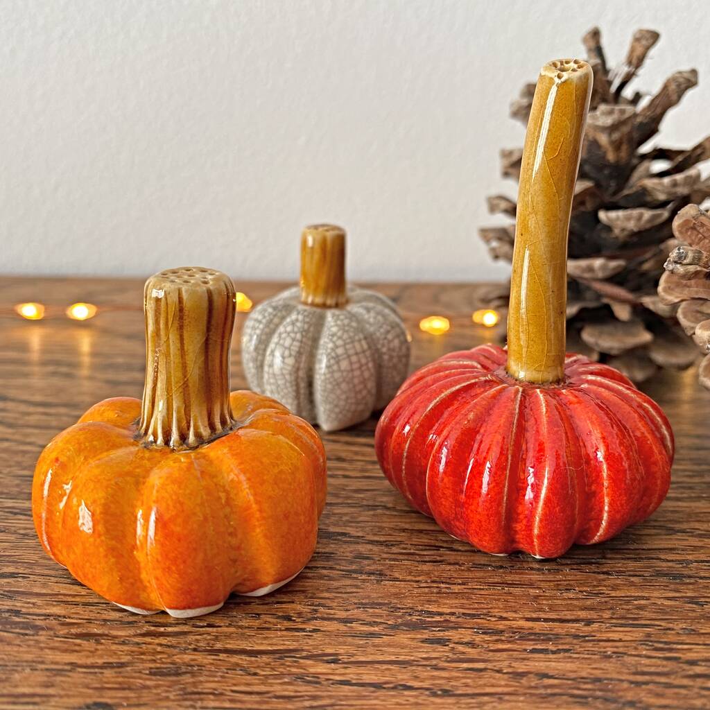 Set Of Three Handmade Ceramic Pumpkins By Bobby Loves Rosie