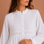 White Cotton Nightdress Polo Long Sleeve Broderie Anglaise Vintage Victorian Nightgown, thumbnail 1 of 12