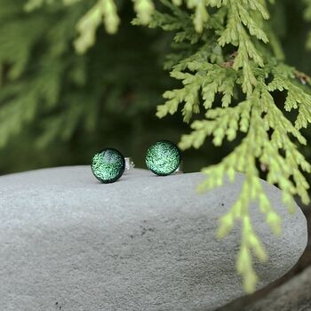 Pale Green Fused Glass Sterling Silver Stud Earrings, 7 of 12