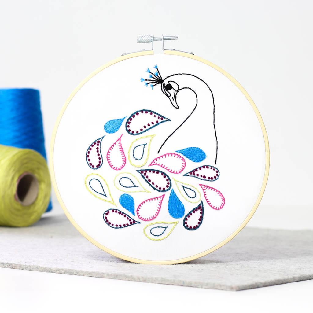 Peacock Contemporary Embroidery Kit By Hawthorn Handmade