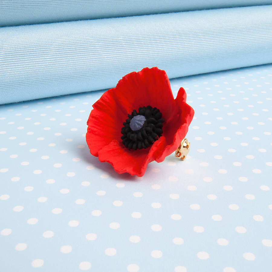 Hand Painted Classic Red Poppy Brooch, 1 of 4
