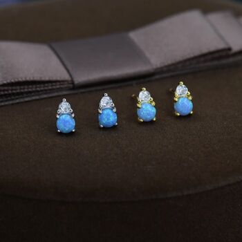 Sterling Silver Tiny Blue Opal And Cz Stud Earrings, 3 of 12