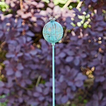 Recycled Iron Poppy Seed Head Garden Stake Decoration, 11 of 12
