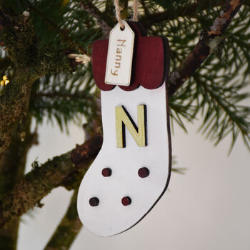 Hand Painted Personalised Wooden Christmas Stocking Decoration, 5 of 5