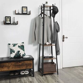 Industrial Coat Rack Stand With Three Shelves, 2 of 7