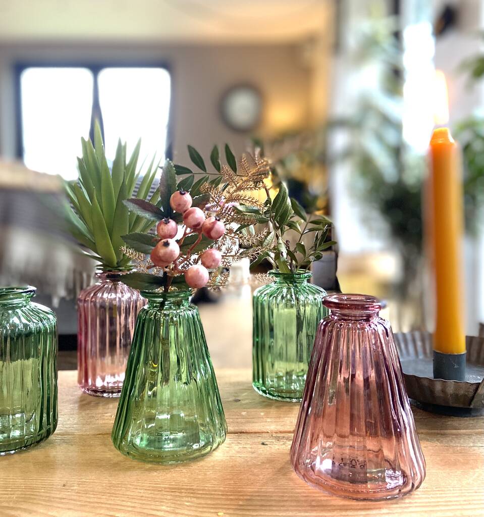 Set Of Three Ridged Glass Bud Vases, 1 of 2