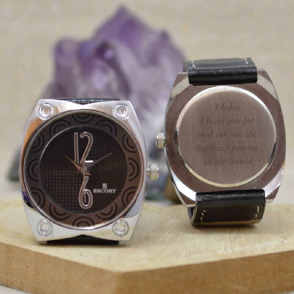 engraved ladies wrist watch arc design by