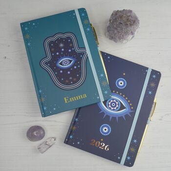 Personalised Evil Eye Notebook And Crystal Pen Gratitude Diary Planner, 4 of 6