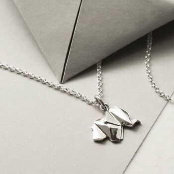 Sterling Silver Origami Elephant Necklace, 2 of 7
