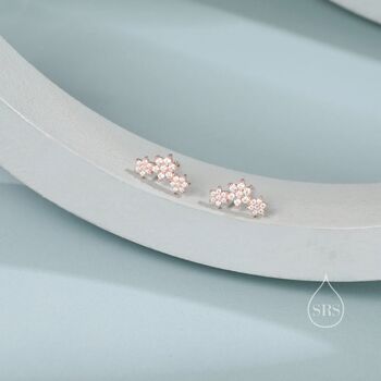 Tiny Flower Bouquet Cz Stud Earrings In Sterling Silver, 3 of 10