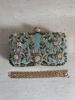 Green Silk Rectangular Clutch Bag, 9 of 12