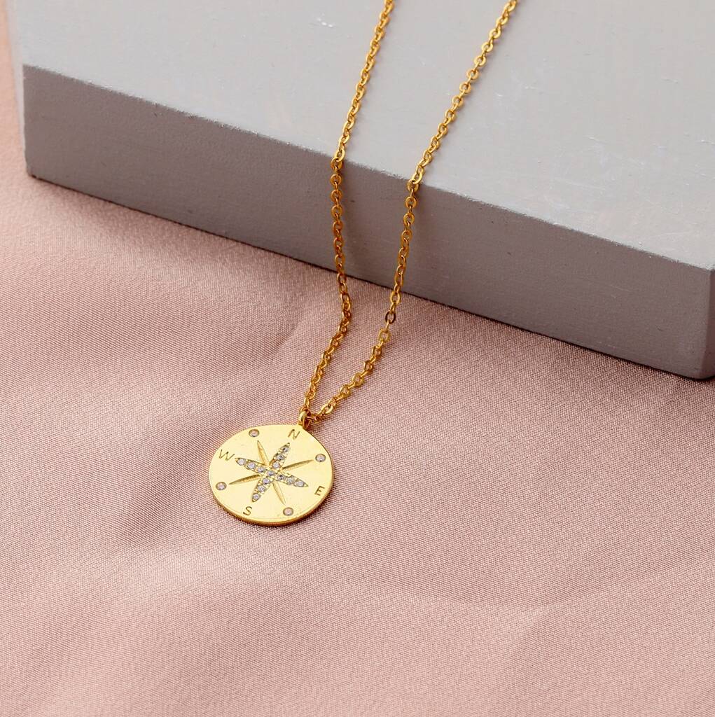 Golden Compass Pendant Necklace By Attic