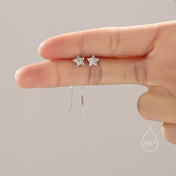 Star Bezel Cz Crystal Threader Earrings, 6 of 9