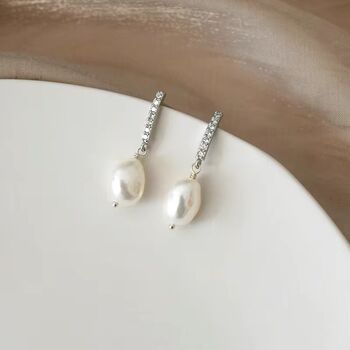 Nia Crystal White Ivory Pearl Drop Ball Gift Earrings, 3 of 4