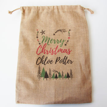 Personalised Christmas Sack With Trees Print, 3 of 4