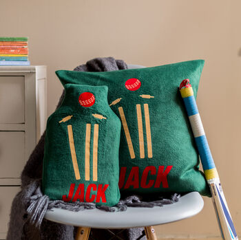 Cricket Personalised Fleece Hot Water Bottle Cover, 2 of 5