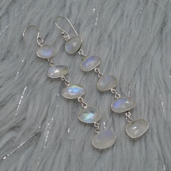 Rainbow Moonstone Dangle Sterling Silver Earrings, 2 of 9