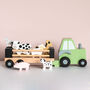 Personalised Wooden Farm Tractor Toy With Trailer And Animals, thumbnail 5 of 12