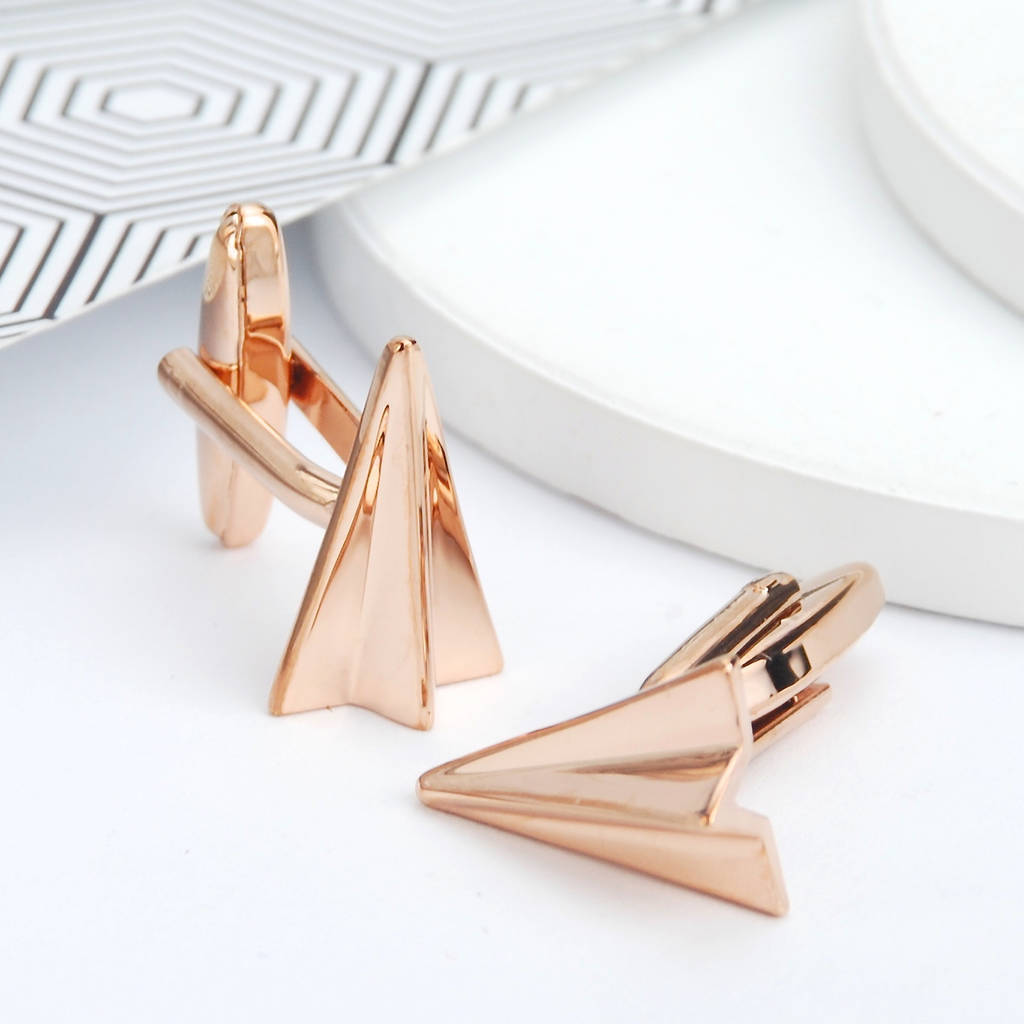 rose gold paper plane cufflinks by penelopetom