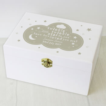 Personalised White Wooden New Baby Keepsakes Box, 2 of 4