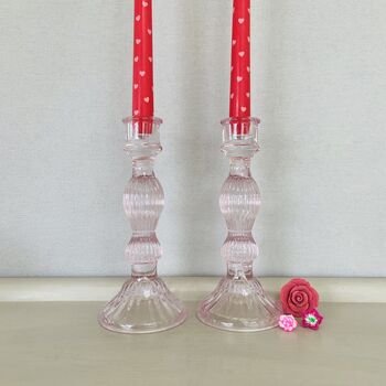 Pair Of Pink Glass Candlesticks ~ Two, 2 of 5