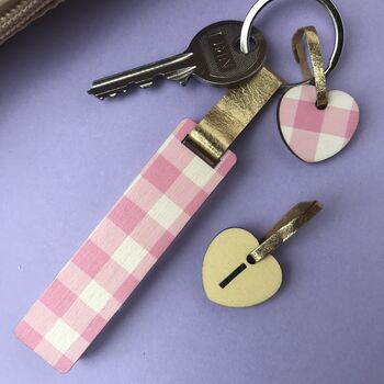 Personalised Pink Gingham Glitter Stick Keyring, 3 of 4