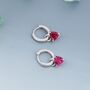 Sterling Silver Ruby Red Trillion Cut Cz Hoop Earrings, thumbnail 5 of 12