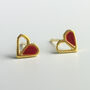 Sterling Silver Gold And Red Heart Stud Earrings, thumbnail 2 of 6