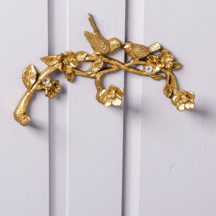 love birds smothered gold wall hook by dibor