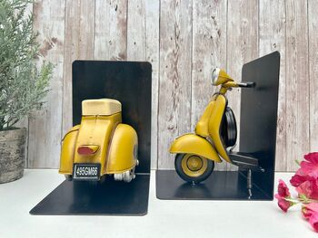 Yellow Scooter Bookends Metal Shelf Decor Moped Gift, 4 of 8