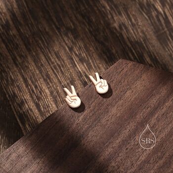 Peace Sign Hand Stud Earrings In Sterling Silver, 6 of 11