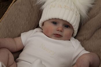 White Embroidered Baby Hat, 2 of 6