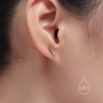 Sterling Silver Curved Bar Stud Earrings, 2 of 12