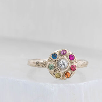 'Iridiana' Rainbow Sapphire Halo Engagement Ring, 3 of 7