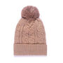 Mocha Pom Pom Faux Fur Cable Knit Beanie Hat, thumbnail 2 of 2