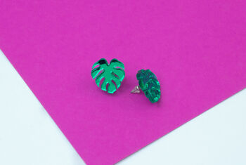 Monstera Leaf Stud Statement Earrings, 4 of 4