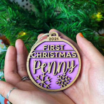 First Christmas Tree Decoration With Personalised Name, 2 of 4