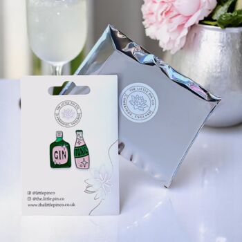 Gin And Tonic Enamel Lapel Pin, Set Of Two Badges, Birthday, Christmas Gift For Women, Gift For Gin Lovers, Alcohol Gifts, 2 of 8