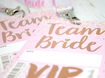 Rose Gold Team Bride Hen Party Vip Pass Lanyard Favours, 8 of 12