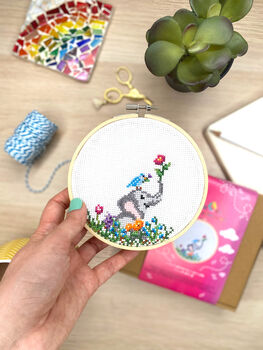 Elephant And Flowers Cross Stitch Kit, 7 of 8