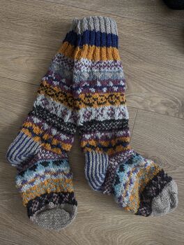 Fair Isle Folk Sofa Socks 100% Wool, 3 of 8