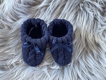 Navy Blue Knitted Baby Booties With Bow, 5 of 6