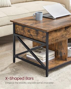 Coffee Table Lift Top Table Storage X Shaped Bars, 7 of 12