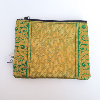 Sari Zipper Pouch, Wallet, Coin Purse, Gold And Green, 3 of 12