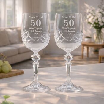 Wedding Anniversary Gift Engraved Crystal Wine Glasses, 3 of 6
