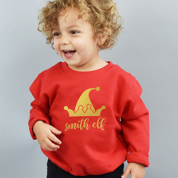 Children's Personalised Elf Christmas Jumper Sweatshirt, 5 of 5