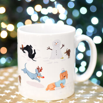 Cute Dachshund Winter Fun Dog Gift Mug, 6 of 8